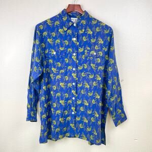 Vintage NWT Clio Womens Top Sz S %100 Silk Button Up Boho‎ Colorful Oversized
